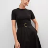 Petite Mixed Media Flare Midi Dress Black 1 Petite Mixed Media Flare Midi Dress Black -Anntaylor Shop 850314 2222