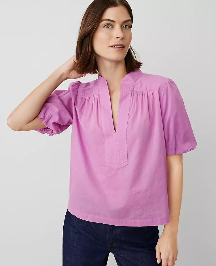 Petite Puff Sleeve Popover Orchid Glow 3 Petite Puff Sleeve Popover Orchid Glow