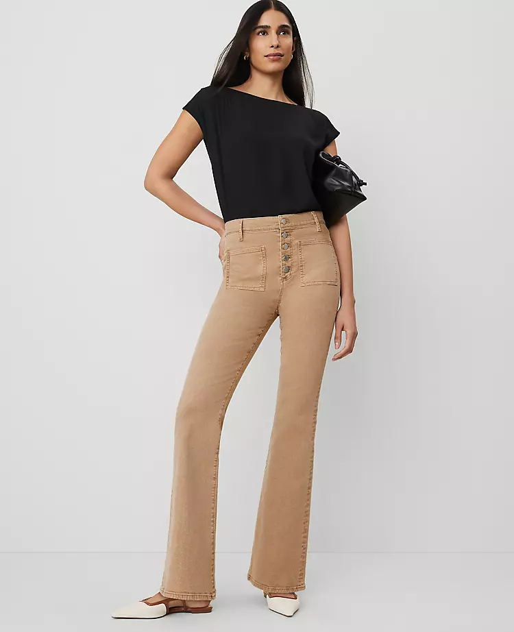 The Petite Patch Pocket Flare Jean Cappuccino Tan 3 The Petite Patch Pocket Flare Jean Cappuccino Tan