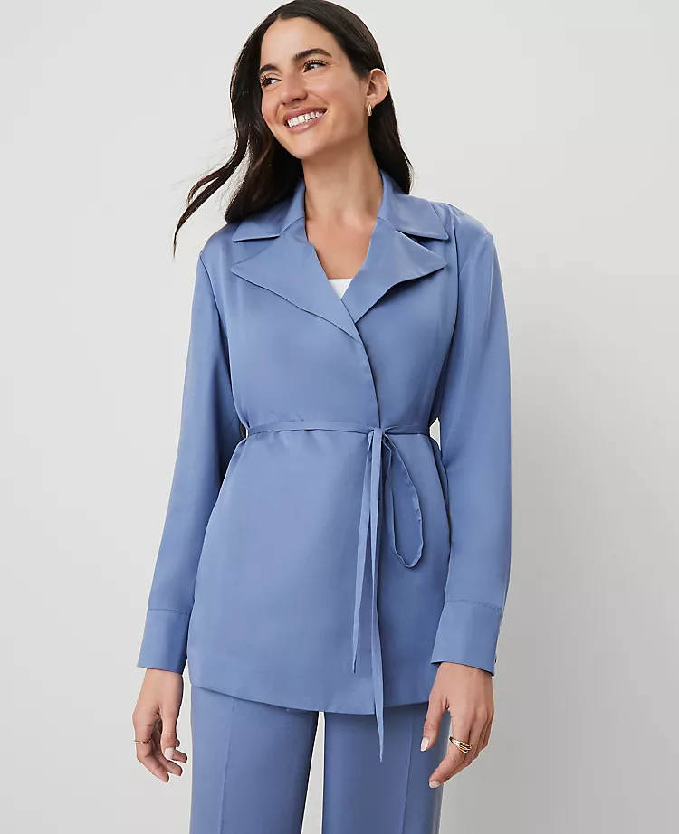 Petite Sateen Wrap Blazer Colony Blue 4 Petite Sateen Wrap Blazer Colony Blue - Image 2