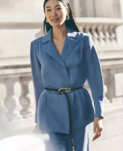 Petite Sateen Wrap Blazer Colony Blue