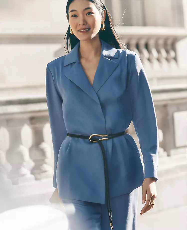 Petite Sateen Wrap Blazer Colony Blue 3 Petite Sateen Wrap Blazer Colony Blue