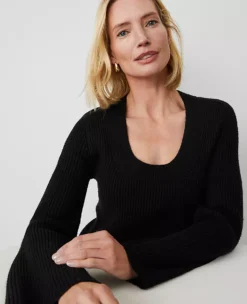 Petite Ribbed Scoop Neck Sweater Black -Anntaylor Shop 850398 2222 ALT2