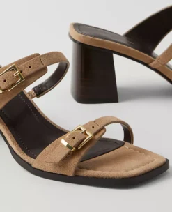 Suede Double Strap Block Heel Sandals Light Sand -Anntaylor Shop 850399 7514 ALT1