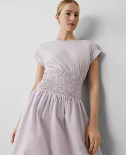 Smocked-Waist Midi Flare Dress Orchid Hush 8 Smocked-Waist Midi Flare Dress Orchid Hush -Anntaylor Shop 850427 8952 ALT2