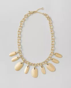 Metal Charm Statement Necklace Goldtone