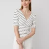 Petite Striped Crossover Neck Top Winter White-Black 2 Petite Striped Crossover Neck Top Winter White-Black -Anntaylor Shop 850482 517479