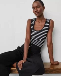 Petite Striped Scoop Neck Tank Top Black -Anntaylor Shop 850488 521258 ALT2