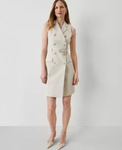 The Petite Blazer Halter Dress In Stretch Cotton Tahini