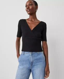 Petite Crossover Neck Top Black