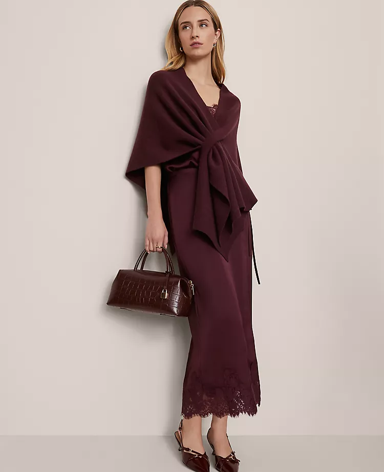 Satin Lace Hem Wrap Skirt Poised Plum 4 Satin Lace Hem Wrap Skirt Poised Plum - Image 2