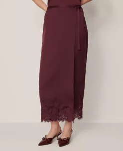 Satin Lace Hem Wrap Skirt Poised Plum 8 Satin Lace Hem Wrap Skirt Poised Plum -Anntaylor Shop 850532 9536 ALT1