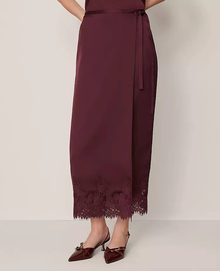 Satin Lace Hem Wrap Skirt Poised Plum 5 Satin Lace Hem Wrap Skirt Poised Plum - Image 3