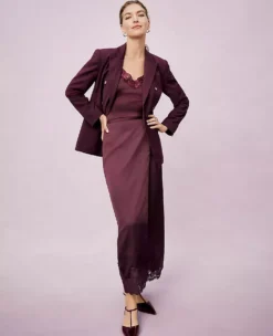 Satin Lace Hem Wrap Skirt Poised Plum