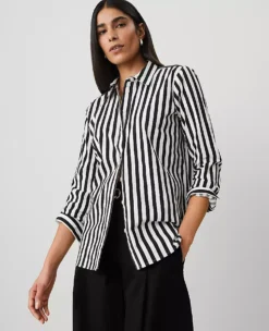 Petite Striped Relaxed Perfect Shirt Black