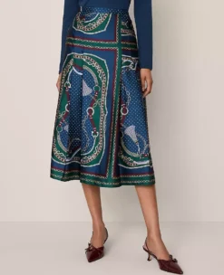 Chain Link Satin Wrap Midi Skirt Night Garden 9 Chain Link Satin Wrap Midi Skirt Night Garden -Anntaylor Shop 850569 523206 ALT1