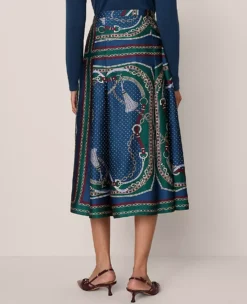 Chain Link Satin Wrap Midi Skirt Night Garden 10 Chain Link Satin Wrap Midi Skirt Night Garden -Anntaylor Shop 850569 523206 ALT2