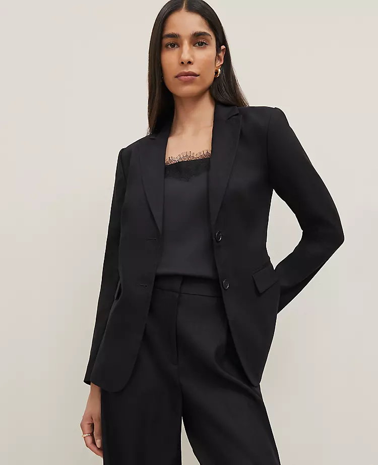 The Notched Two Button Fitted Blazer In Linen Blend Black 6 The Notched Two Button Fitted Blazer In Linen Blend Black - Image 4