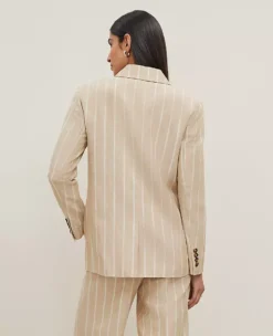 The Petite Double Breasted Blazer In Pinstripe Sandstorm -Anntaylor Shop 850579 2214 ALT1
