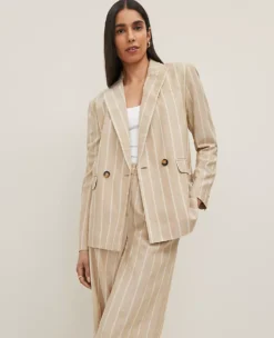 The Petite Double Breasted Blazer In Pinstripe Sandstorm -Anntaylor Shop 850579 2214 ALT2