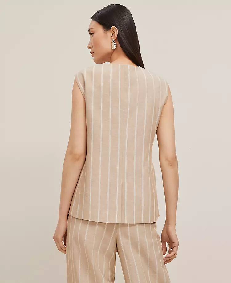 The Petite Tucked Waist Vest In Pinstripe Sandstorm 4 The Petite Tucked Waist Vest In Pinstripe Sandstorm - Image 2