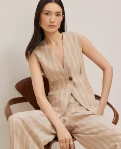 The Petite Tucked Waist Vest In Pinstripe Sandstorm 9 The Petite Tucked Waist Vest In Pinstripe Sandstorm -Anntaylor Shop 850597 2214 ALT3