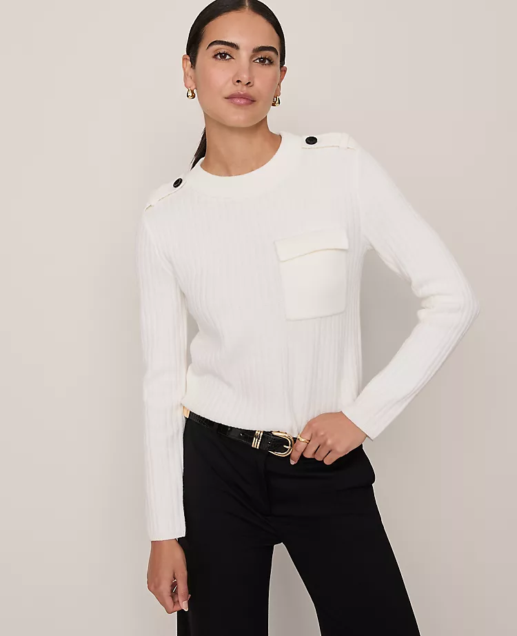 Ribbed Pocket Sweater Winter White 4 Ribbed Pocket Sweater Winter White - Image 2