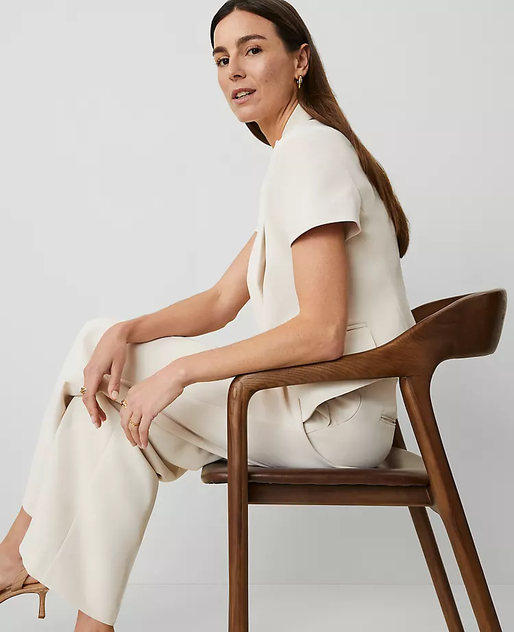 The Petite Short Sleeve Blazer In Fluid Crepe Ivory Whisper 6 The Petite Short Sleeve Blazer In Fluid Crepe Ivory Whisper - Image 4