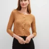 Petite Scalloped Ballet Neck Cardigan Pecan 1 Petite Scalloped Ballet Neck Cardigan Pecan -Anntaylor Shop 850620 019582