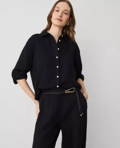 Petite Gauze Oversized Blouse Black