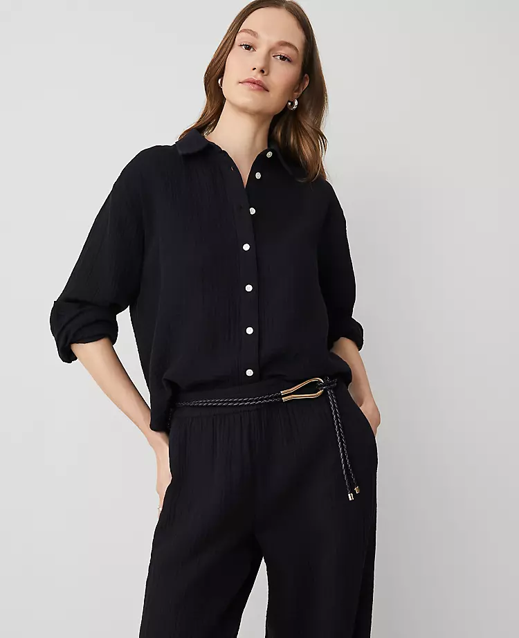 Petite Gauze Oversized Blouse Black 3 Petite Gauze Oversized Blouse Black