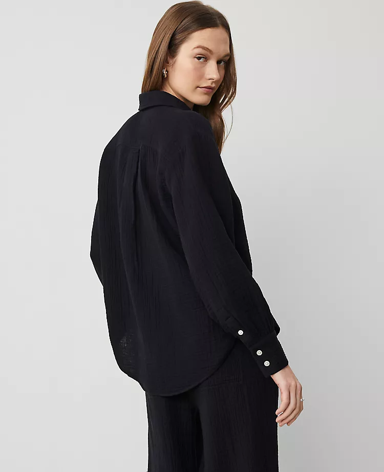 Petite Gauze Oversized Blouse Black 4 Petite Gauze Oversized Blouse Black - Image 2