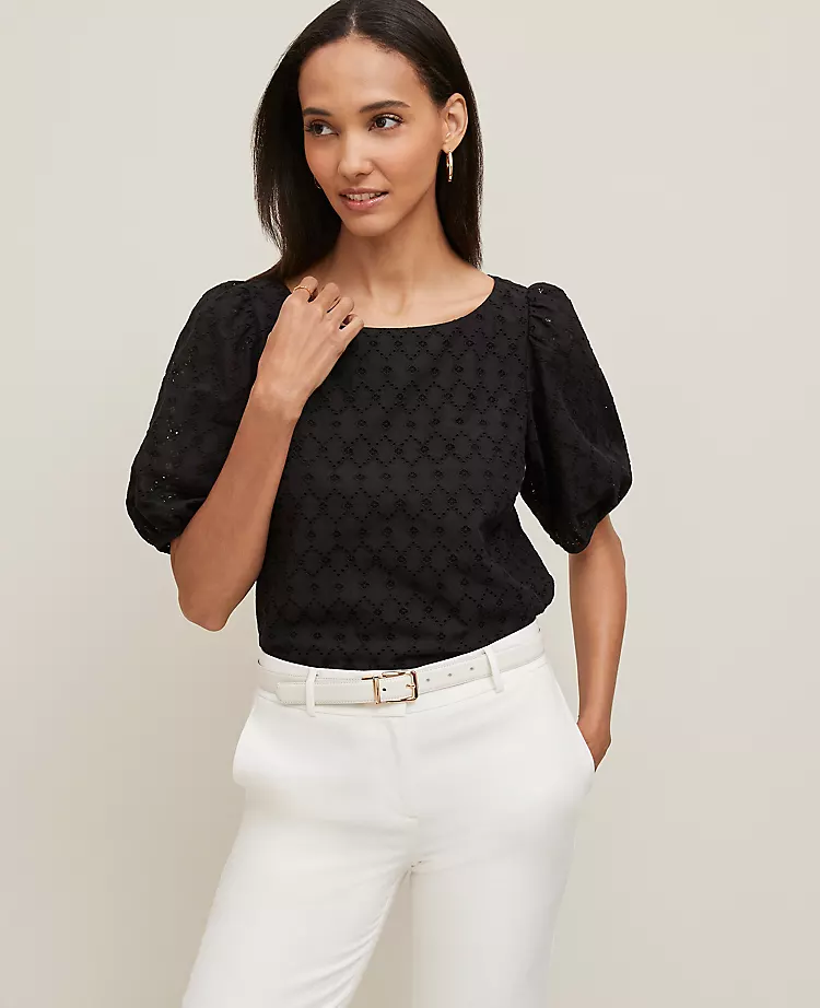 Petite Eyelet Boatneck Popover Black 3 Petite Eyelet Boatneck Popover Black