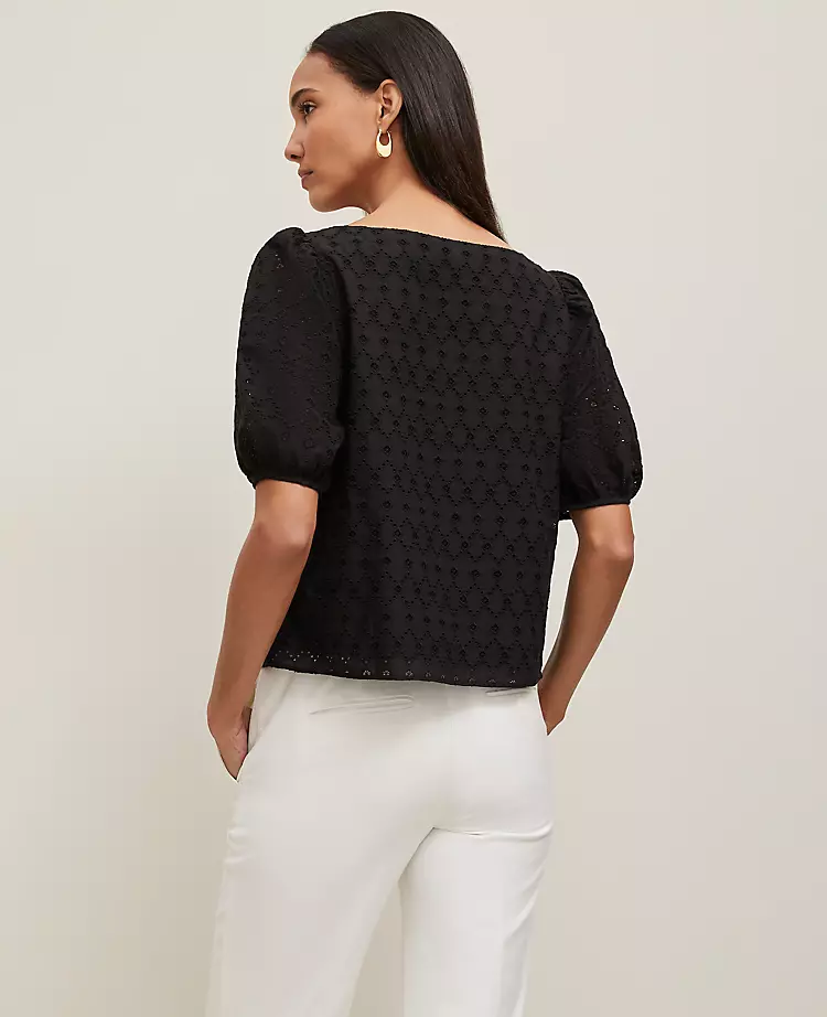 Petite Eyelet Boatneck Popover Black 4 Petite Eyelet Boatneck Popover Black - Image 2