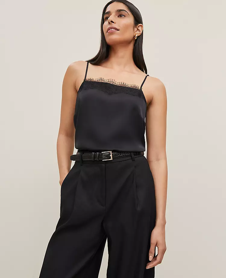 Petite Lace Trim Square Neck Tank Top Black 3 Petite Lace Trim Square Neck Tank Top Black