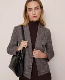 The Fitted Double Breasted Blazer In Plaid Black/Brown Multi