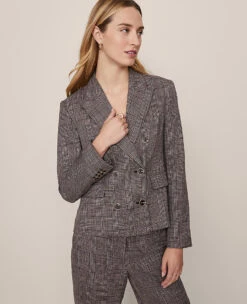 The Fitted Double Breasted Blazer In Plaid Black/Brown Multi 9 The Fitted Double Breasted Blazer In Plaid Black/Brown Multi -Anntaylor Shop 850707 019339 ALT3