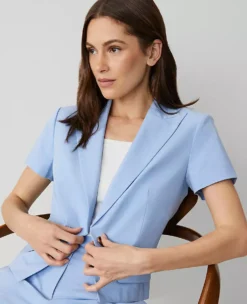 The Petite Short-Sleeve Blazer Brisk Blue -Anntaylor Shop 850721 9960 ALT2