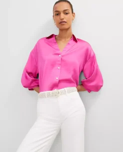 Blouson Sleeve Shirt Rose Violet 7 Blouson Sleeve Shirt Rose Violet -Anntaylor Shop 850748 8021 ALT2