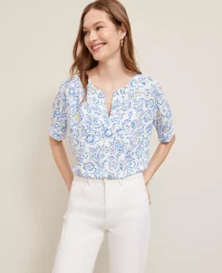 Petite Paisley Floral Half Sleeve Popover White -Anntaylor Shop 850789 522442 ALT2