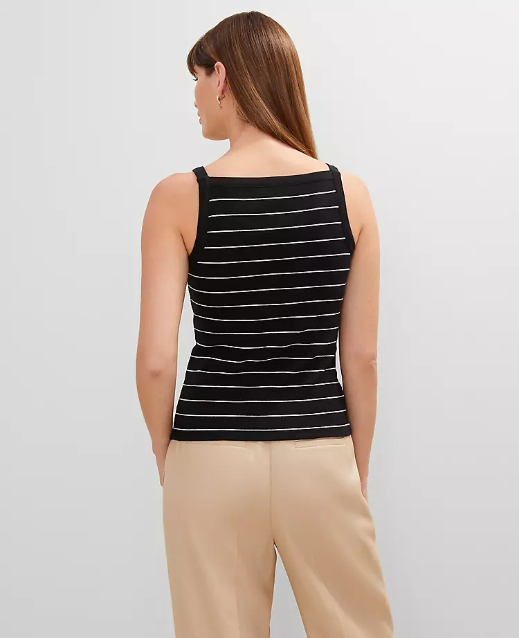 Petite Striped Button Tank Top Black 4 Petite Striped Button Tank Top Black - Image 2