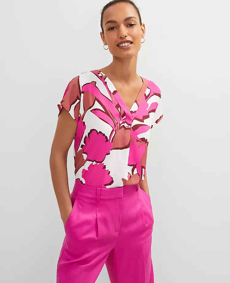 Petite Floral Mixed Media Top Rose Violet 5 Petite Floral Mixed Media Top Rose Violet - Image 3