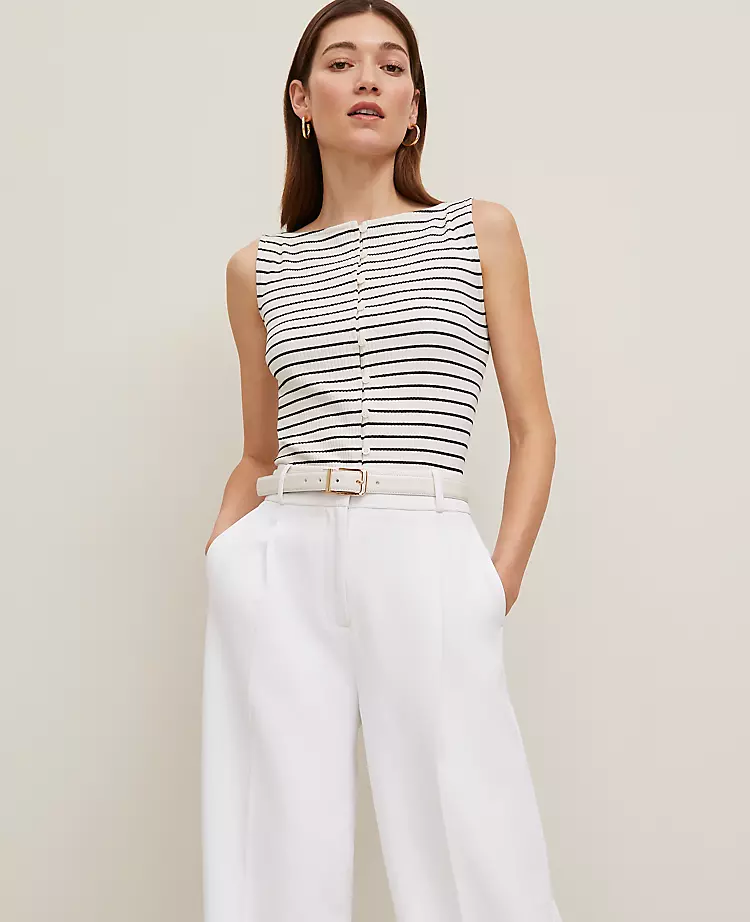 Petite Ribbed Sleeveless Button Top Black 5 Petite Ribbed Sleeveless Button Top Black - Image 3