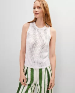 Petite Open Stitch Sweater Shell White