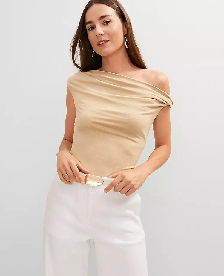 Petite Metallic Asymmetric Top Neutral Metallic 5 Petite Metallic Asymmetric Top Neutral Metallic - Image 3