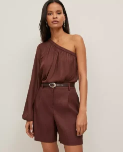 Petite One-Shoulder Blouse Rich Walnut