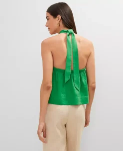 Petite Linen Blend Halter Top Natural Green 6 Petite Linen Blend Halter Top Natural Green -Anntaylor Shop 850972 1025 ALT1