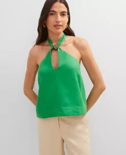 Petite Linen Blend Halter Top Natural Green 7 Petite Linen Blend Halter Top Natural Green -Anntaylor Shop 850972 1025 ALT2