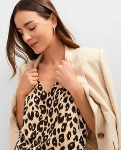 Petite Animal Print Mixed Media Shell C1_Black -Anntaylor Shop 850978 520238 ALT2