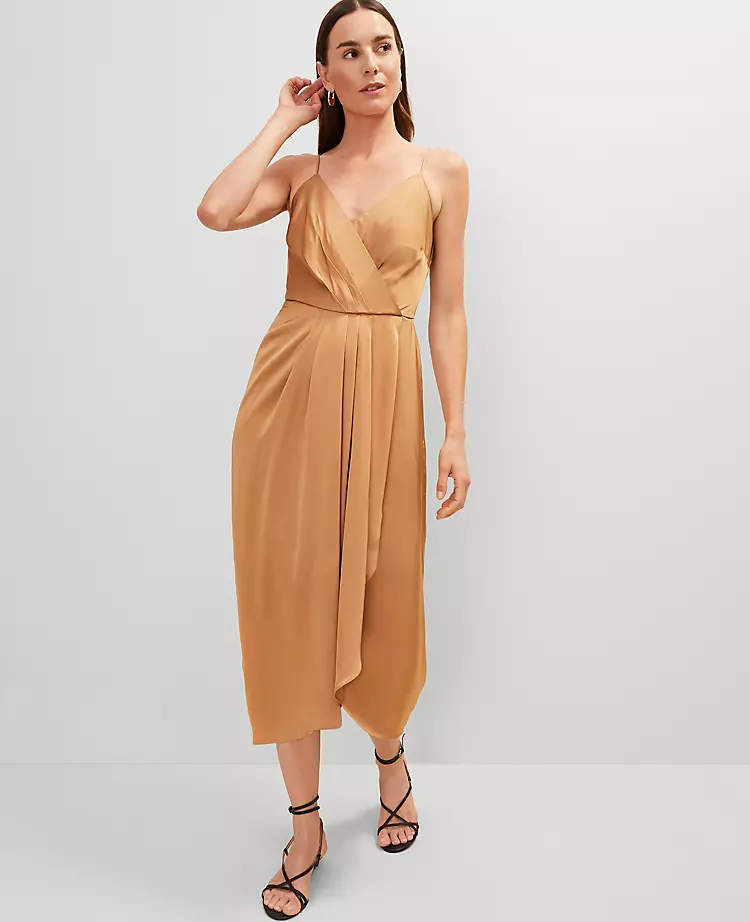 Petite Draped Midi Sheath Dress Pecan 3 Petite Draped Midi Sheath Dress Pecan